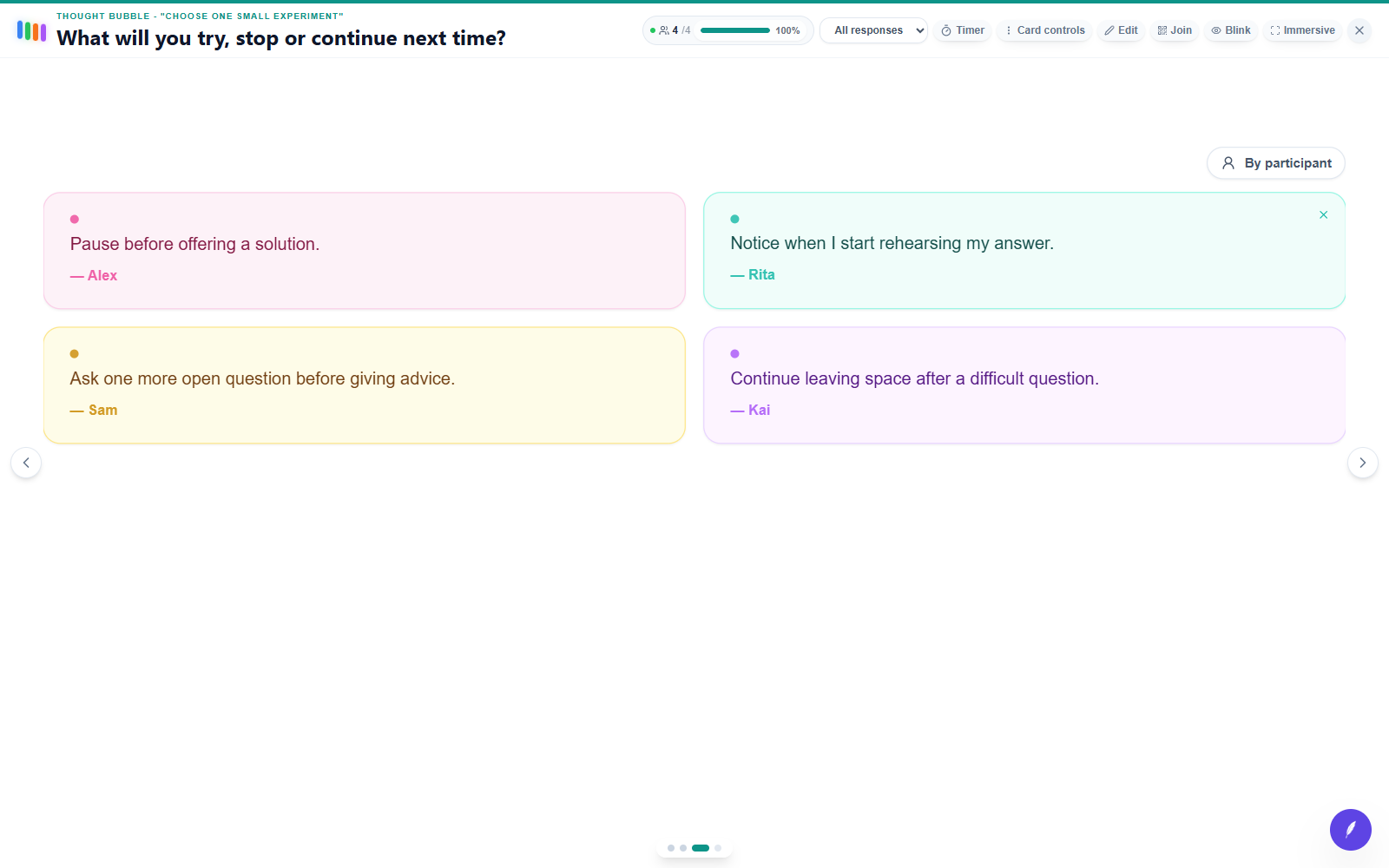 edauthor room screen: What will you try, stop or continue next time?