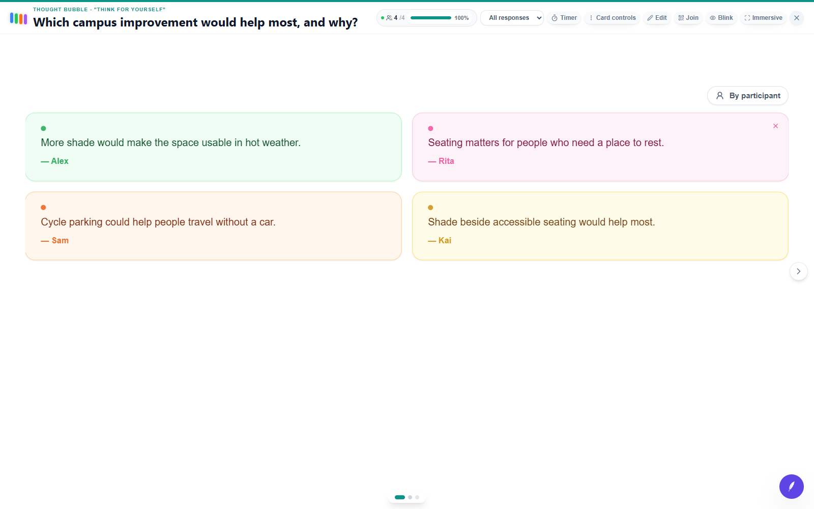 edauthor room screen: Which campus improvement would help most, and why?