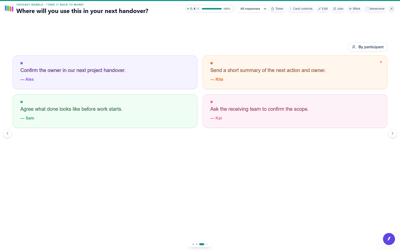 edauthor room screen: Where will you use this in your next handover?